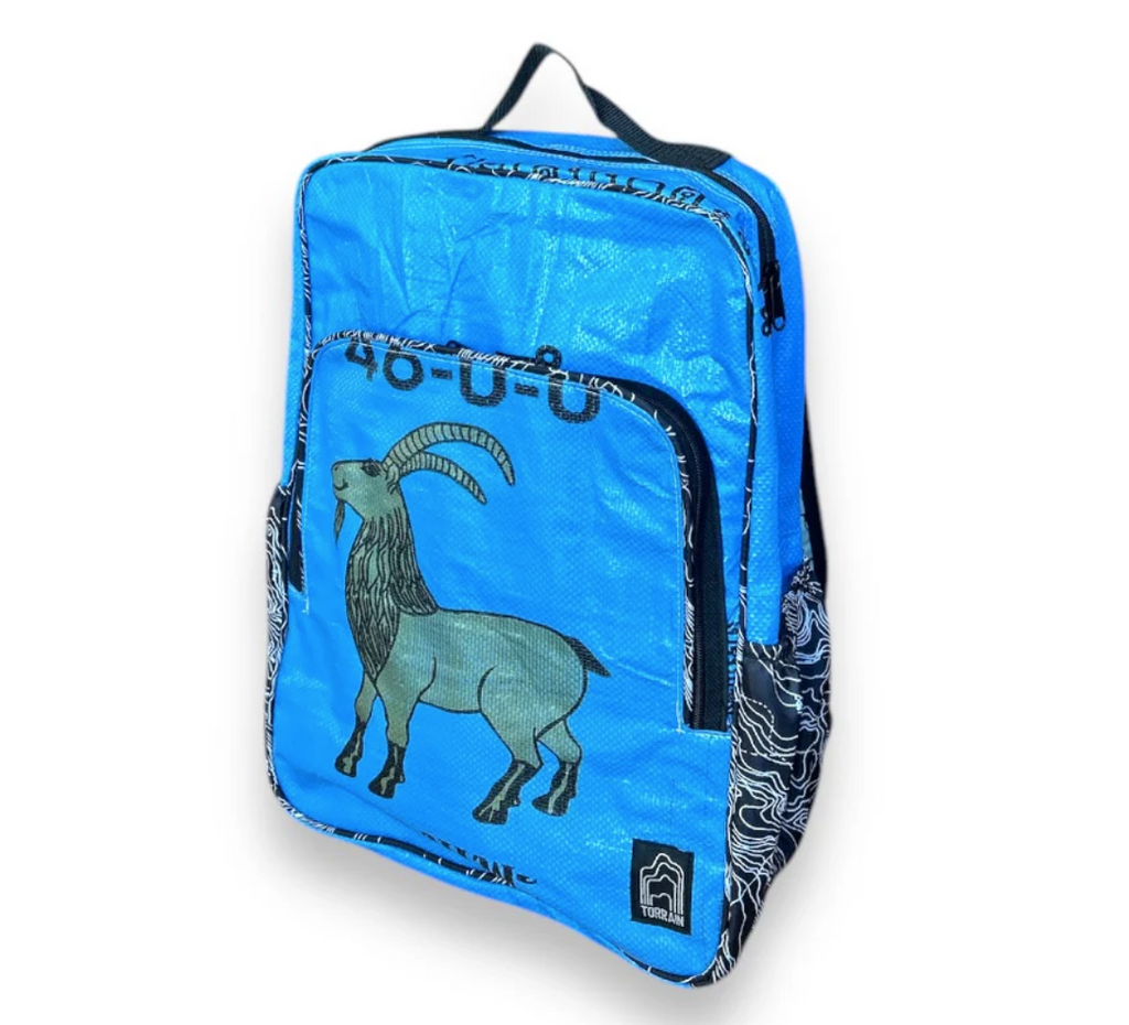 Square Upcycled Backpack made from Feed Bags, Eco-Friendly, Sustainable