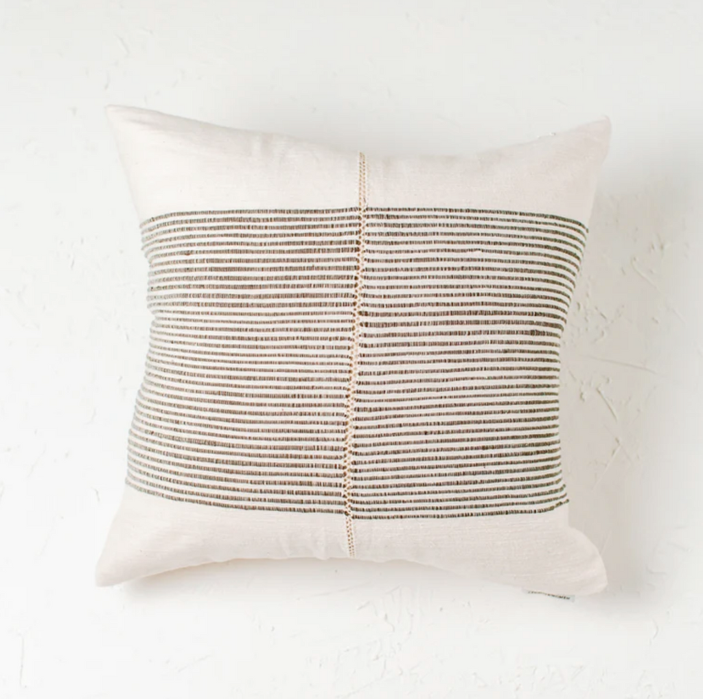 18" Hand Woven, Hand Stitched, Grey, White & Navy Throw Pillow, Ethiopian Cotton, Fair Trade