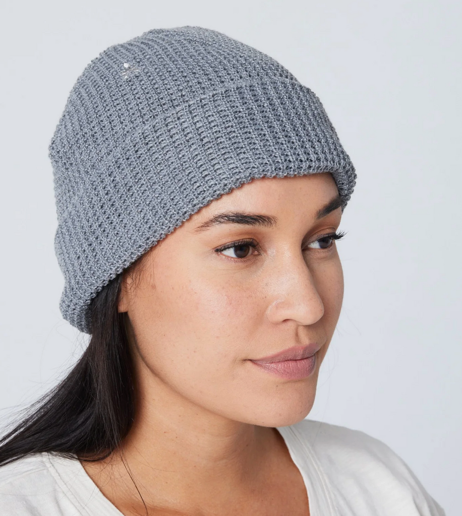 Waffle Beanie Hat- Men or Women, Grey, Black, Teal- Fair Trade, Recycled Yarn