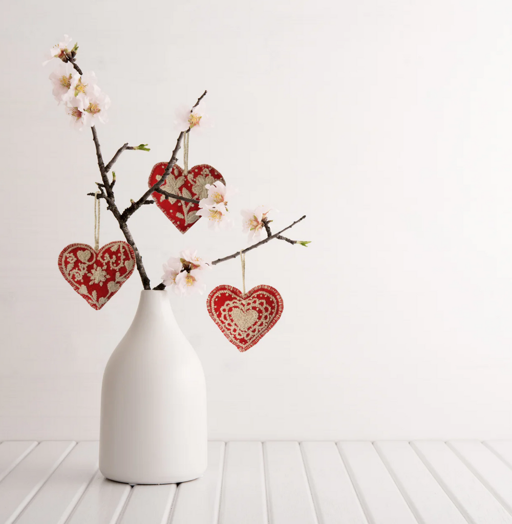 Set of 3 Handmade Wool Heart Ornaments, Fair Trade from Peru