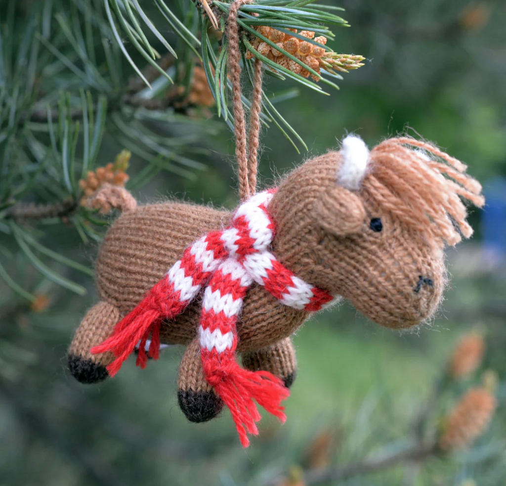 Hand-Knit set of 3 Highland Cow Ornaments, Fair Trade from Peru