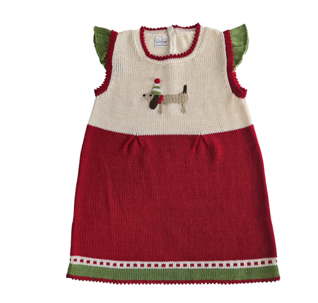 Hand Knit Christmas Dress with Dog- Baby & Toddlers, Fair Trade, Armenia