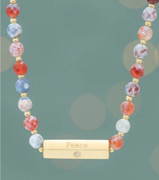 Agate Beaded Peace, Love, Hope & Joy Necklace, Give freedom to exploited women!