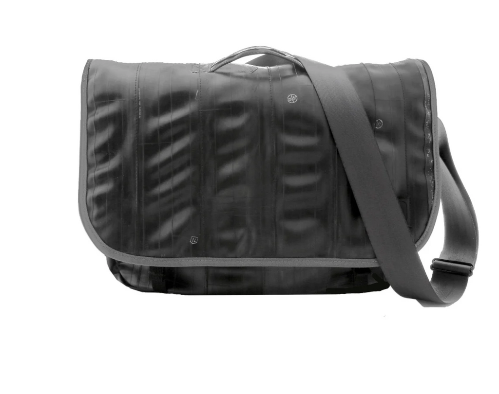 Upcycled Messenger Bag Made from Bicycle Inner Tubes & Canvas - Made in USA, Saves Landfill Space!