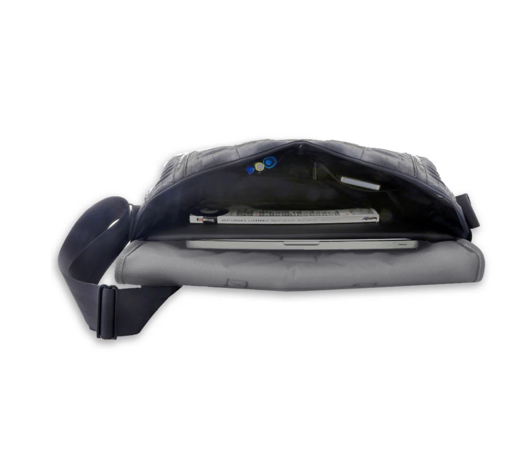 Upcycled Messenger Bag Made from Bicycle Inner Tubes & Canvas - Made in USA, Saves Landfill Space!