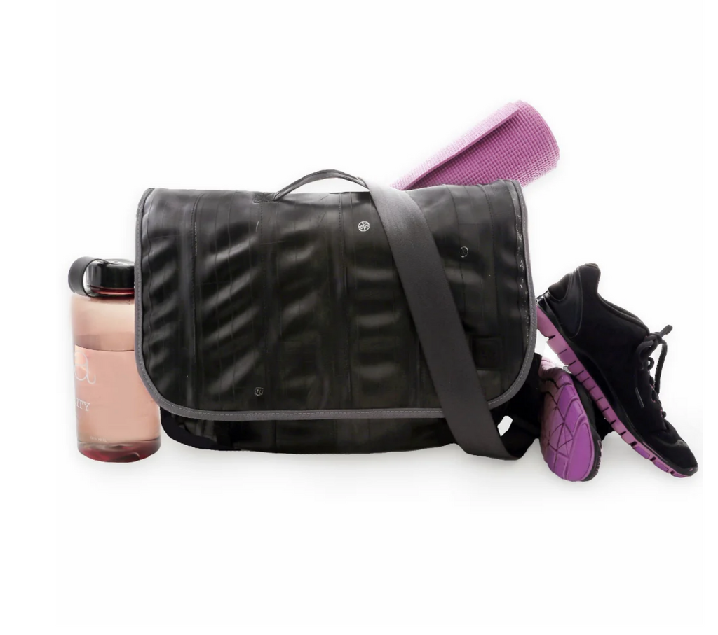 Upcycled Messenger Bag Made from Bicycle Inner Tubes & Canvas - Made in USA, Saves Landfill Space!