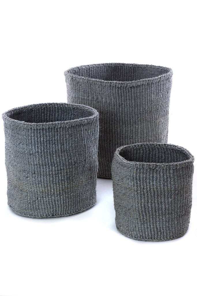 Set of Three Handwoven Gray Sisal Nesting Storage Baskets, Fair Trade, Kenya