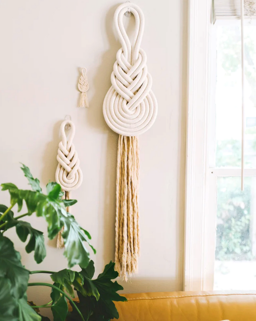 Large 20x24" Handmade White Knot Rope Wall Hanging, Fair trade, Gives Freedom to Women