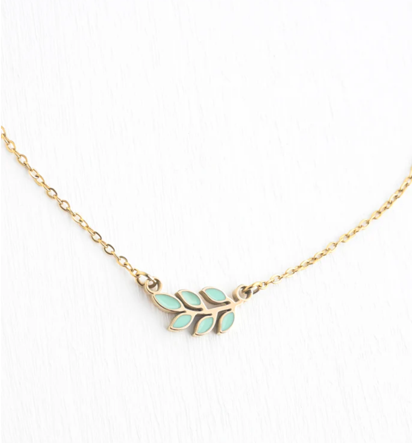 Gold Mint Leaf Necklace -  Give freedom, careers & education to exploited women and girls! (Copy)