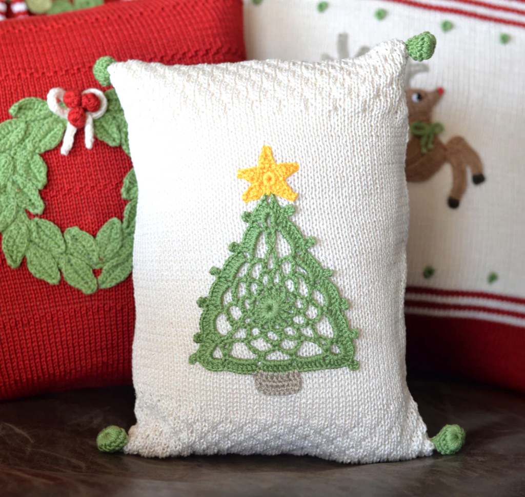 Hand Knit Mini Crochet Christmas Tree Pillow, Fair Trade from Armenia