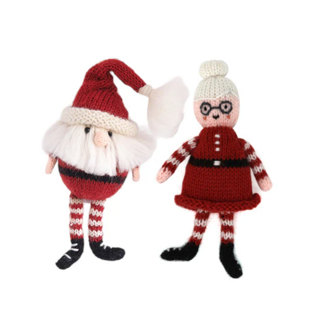 Hand Knit Mr. & Mrs Santa Clause Ornaments, Fair Trade from Peru