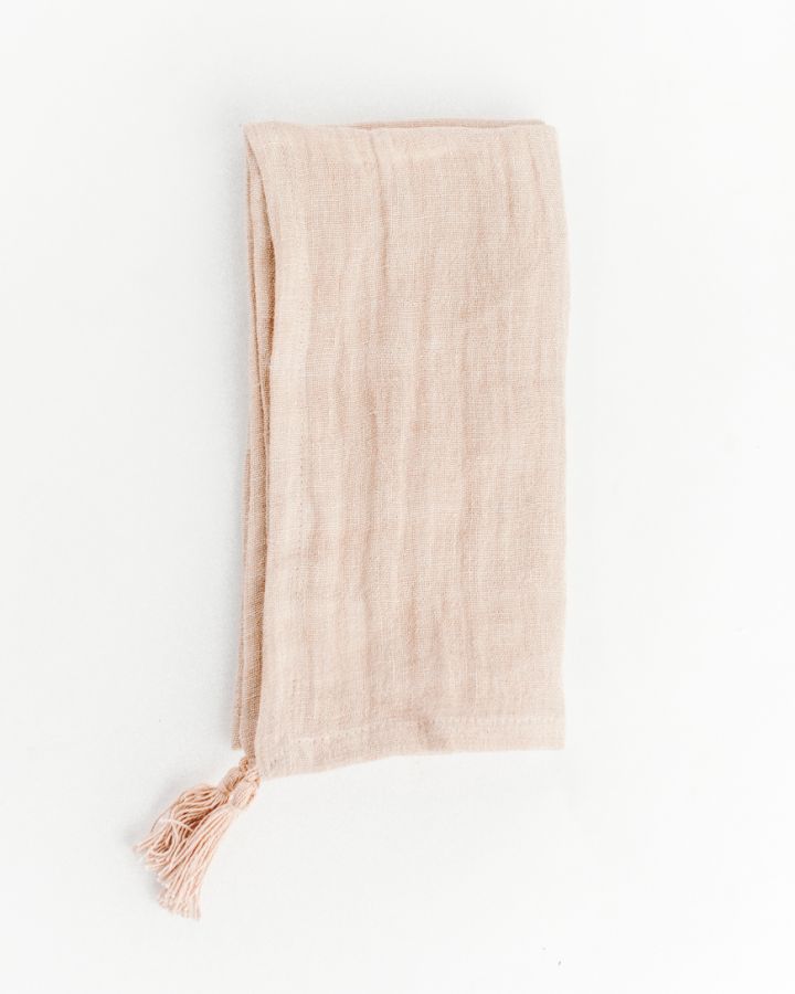 Blush, Stone Washed Linen Tasseled Cloth Napkins, Fair Trade, Eco Friendly