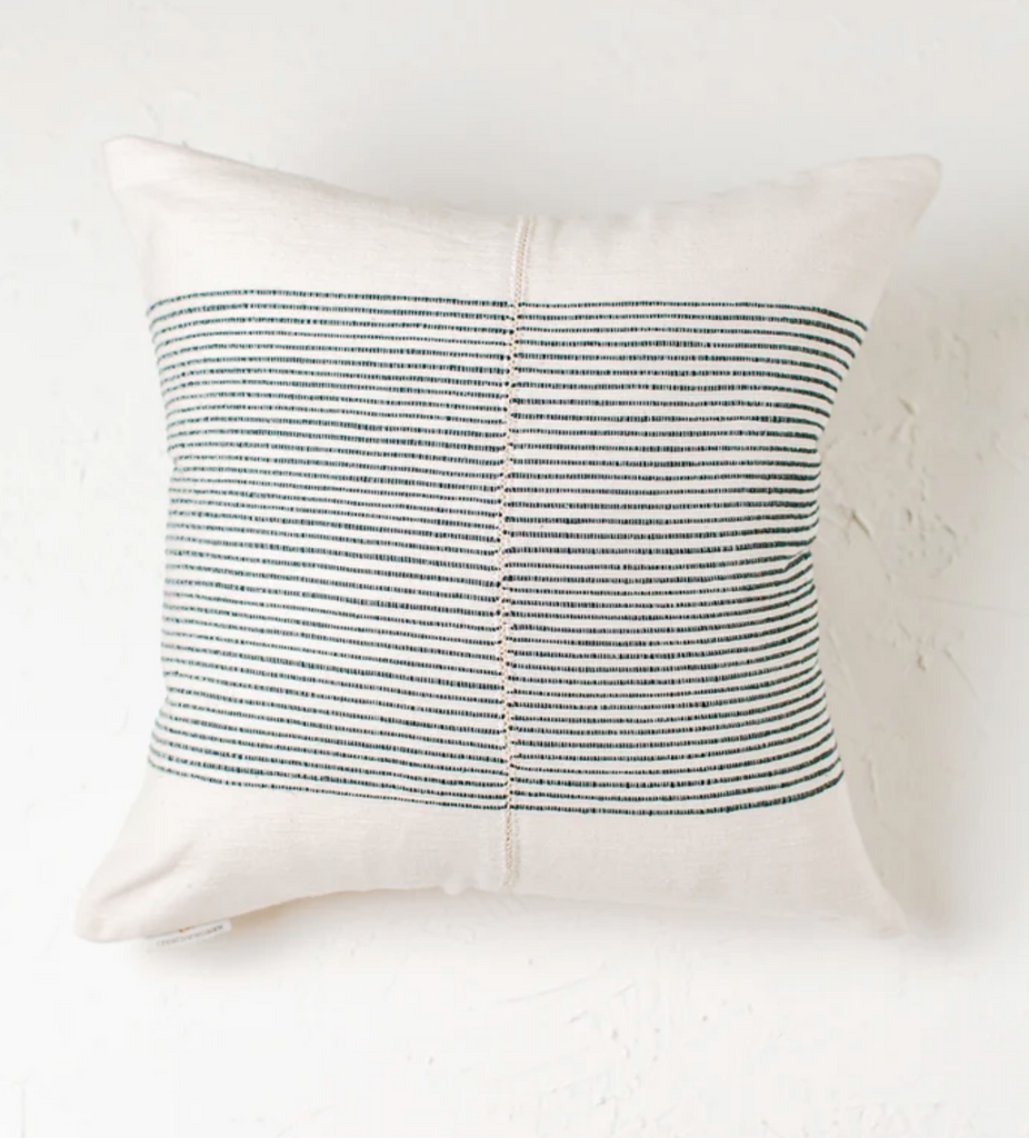 18" Hand Woven, Hand Stitched, Grey, White & Navy Throw Pillow, Ethiopian Cotton, Fair Trade