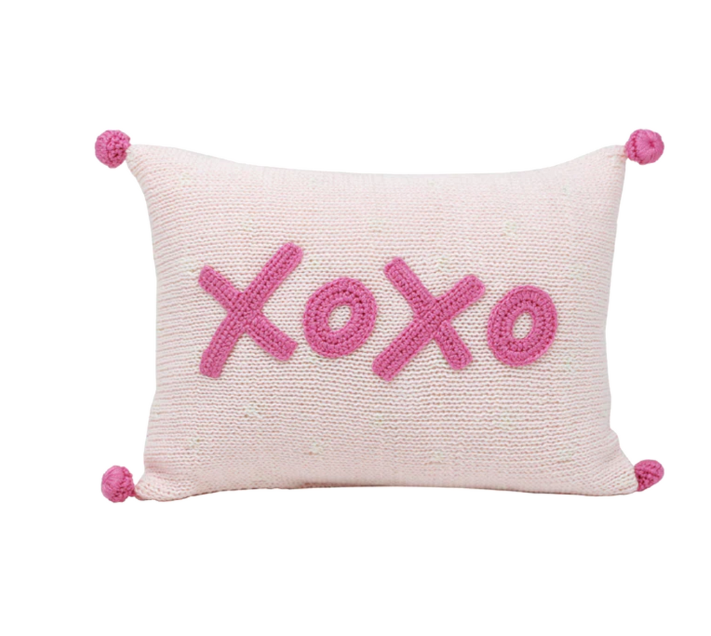Hand Knit XO XO Mini Pink Valentine or Baby Pillow, Fair Trade from Armenia