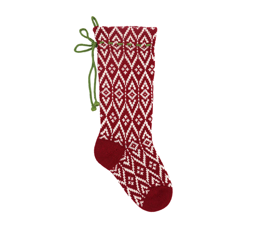 Hand-Knit 18" Red Geometric Christmas Stocking, Fair Trade from Armenia