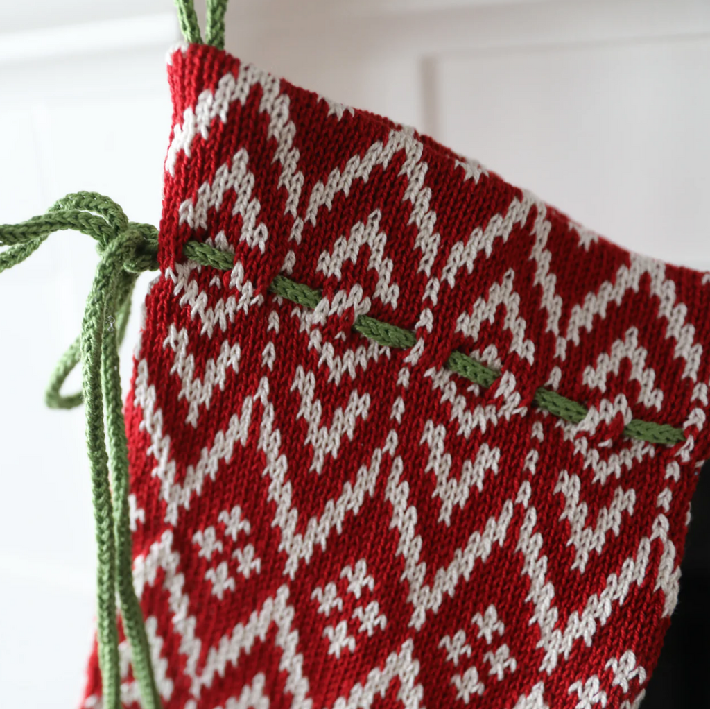 Hand-Knit 18" Red Geometric Christmas Stocking, Fair Trade from Armenia