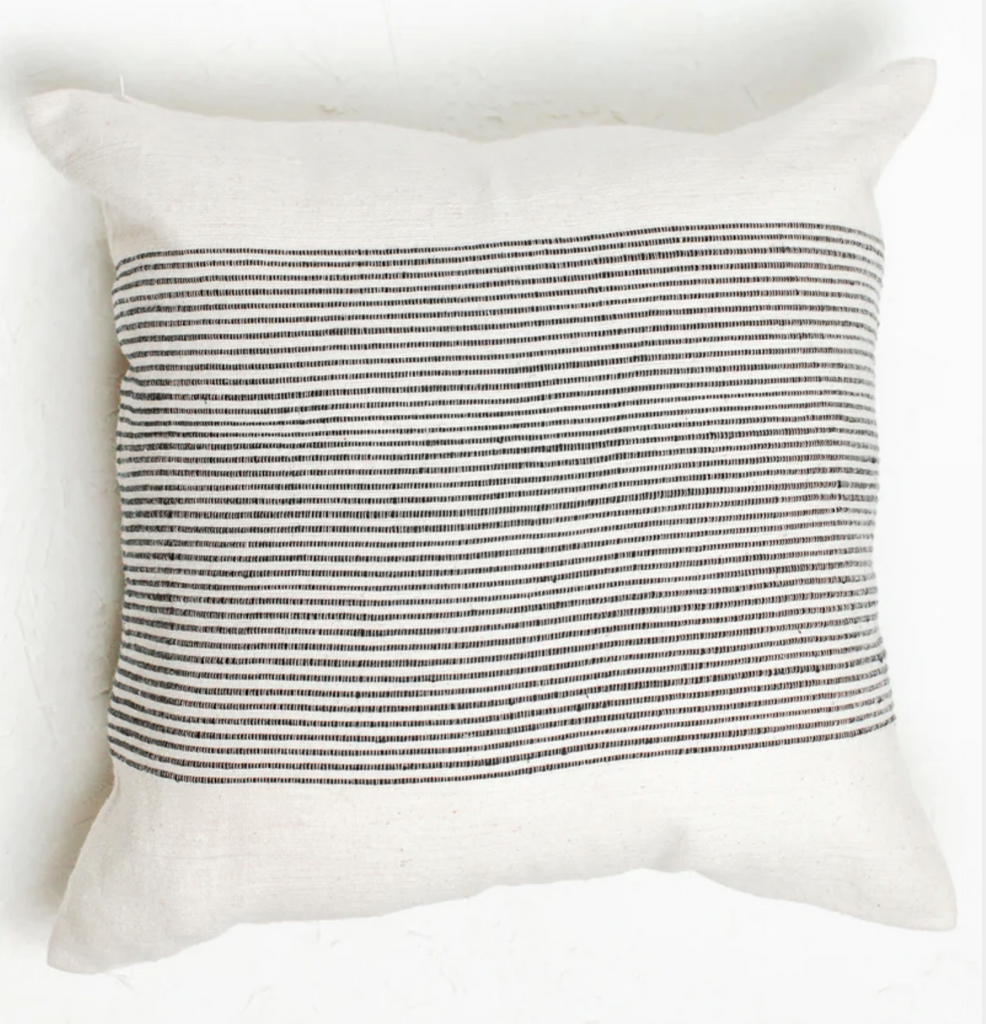 20" Hand Woven, Grey, White & Navy Throw Pillow, Ethiopian Cotton, Fair Trade