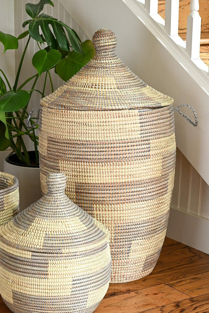 Grey & Cream Hamper Basket - Fair Trade from Senegal