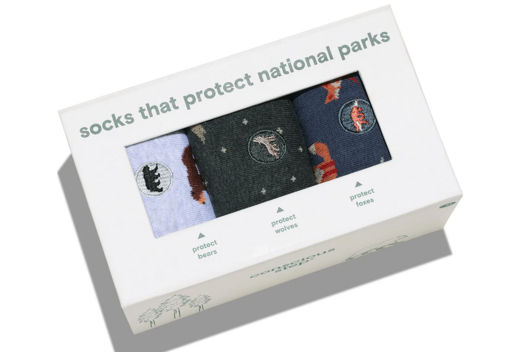 3 Pairs of Organic Socks in Gift Box that helps Protect National Parks
