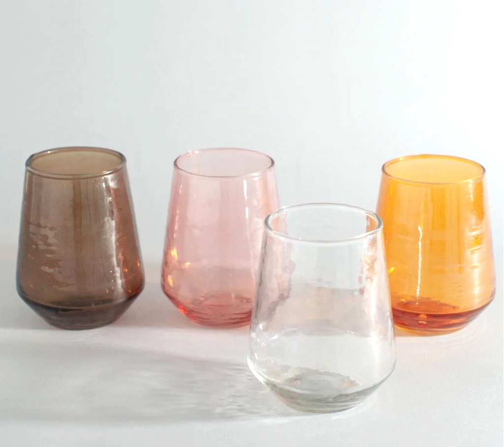 Handblown Hammered Glass Water Tumbler Glasses, Recycled, Ethically Made