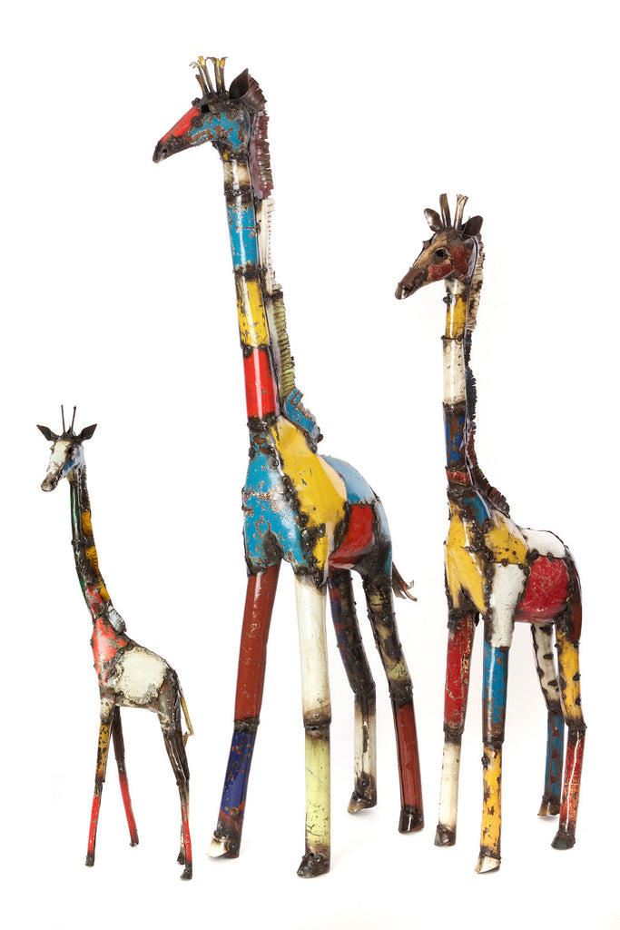 Colorful Recycled Oil Drum  Metal Giraffe Sculptures. Fair Trade, Zimbabwe