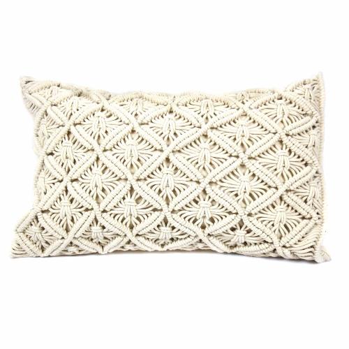 Handmade Beige Macrame Pillow Cover, Fair Trade