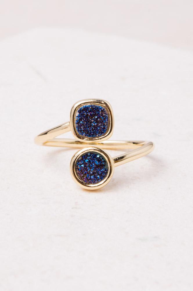 Blue Agate Druzy & Gold Wrap Ring- Give Freedom To Girls & Women!