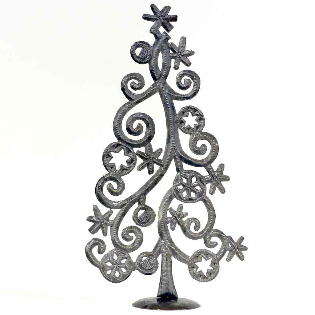 14 x 7.5 Handcrafted Tabletop Christmas Tree- Made From Steel Drums in Haiti- Fair trade