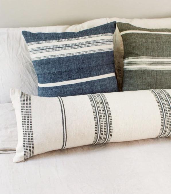 18" Hand Woven Navy & White Striped Throw Pillow Cover, Ethiopian Cotton, Fair Trade