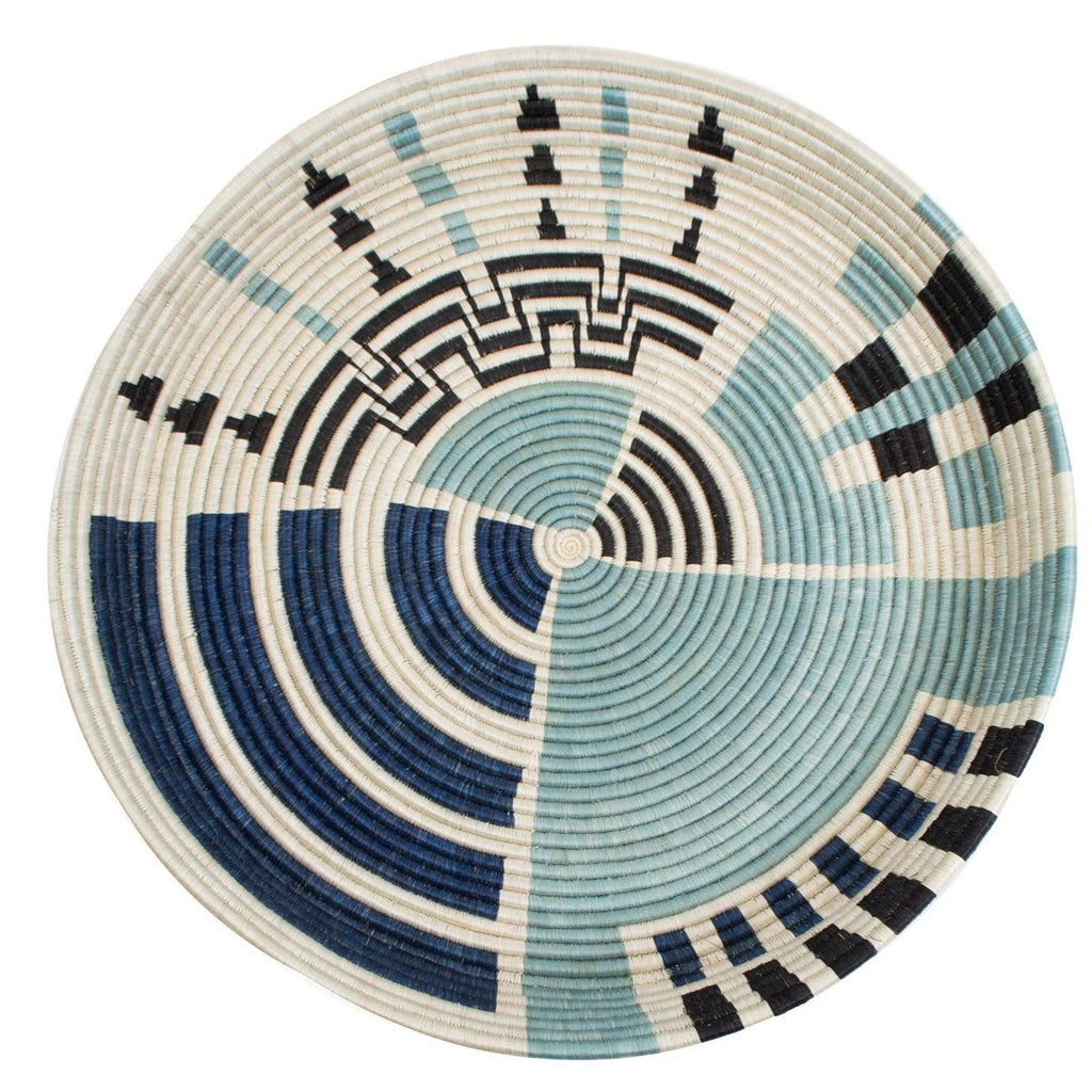 Handmade Silver & Blue Decorative Tray Basket, Fair Trade, Rwanda