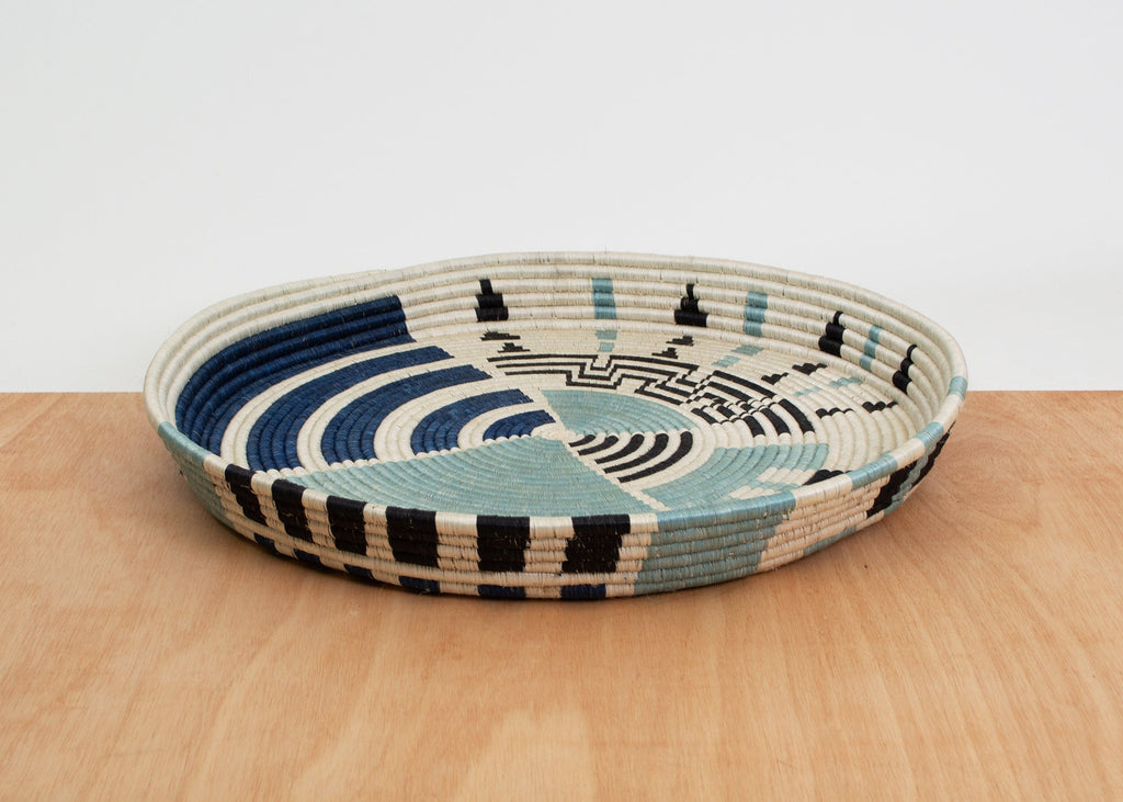 Handmade Silver & Blue Decorative Tray Basket, Fair Trade, Rwanda