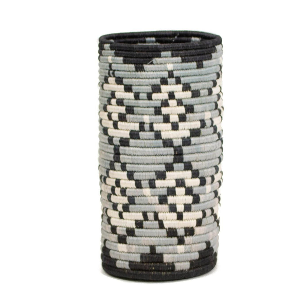 Black & Gray Hand Woven Basket Vase with Glass Insert- Fair Trade, Rwanda