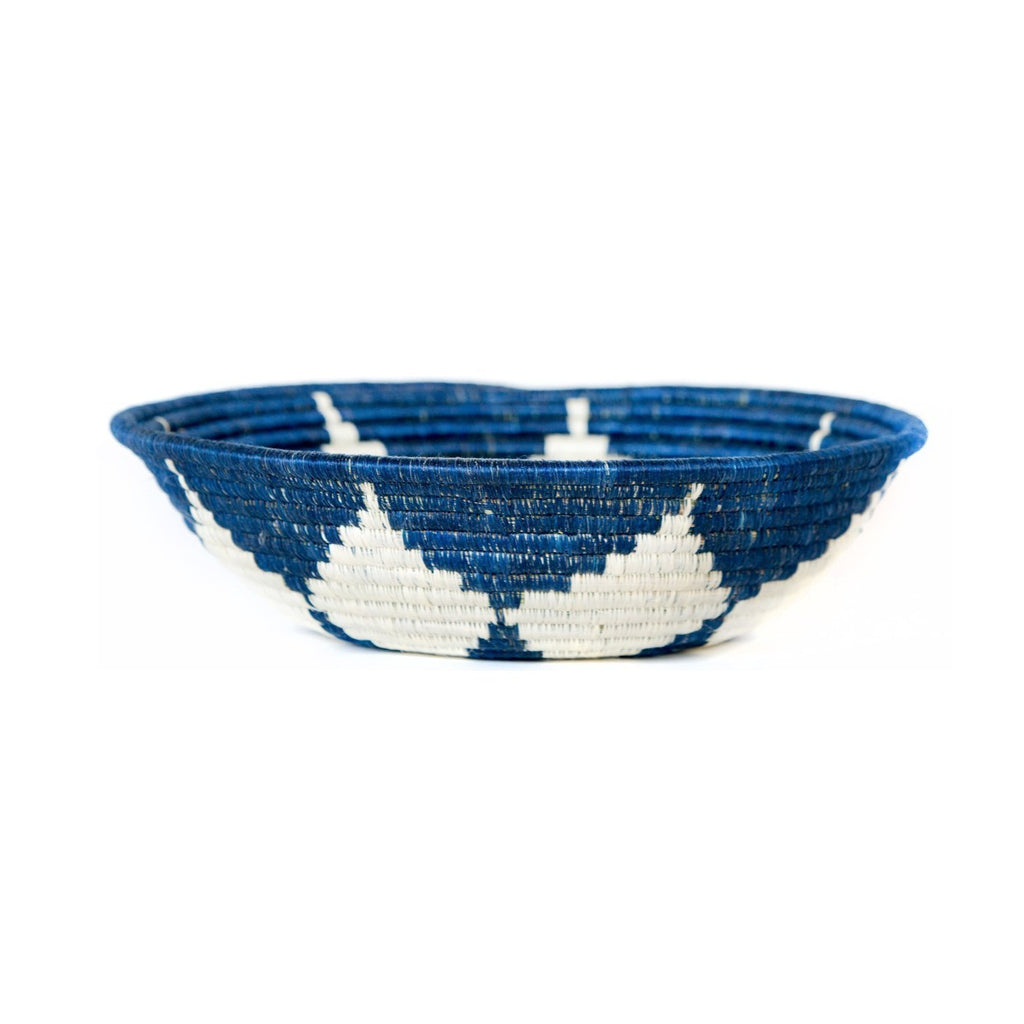 Handwoven 12" Large Blue Flower Round Fruit Basket Bowl- Fair Trade, Rwanda