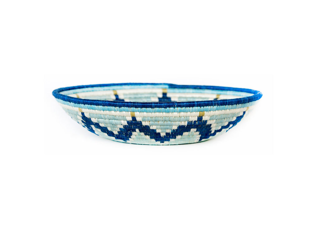 14" Extra Large Handwoven, Silver Blue & Navy Round Basket- Fair Trade, Rwanda