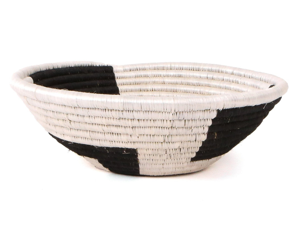 Handwoven 12" Large Black + White Round Bowl Basket- Fair Trade, Rwanda