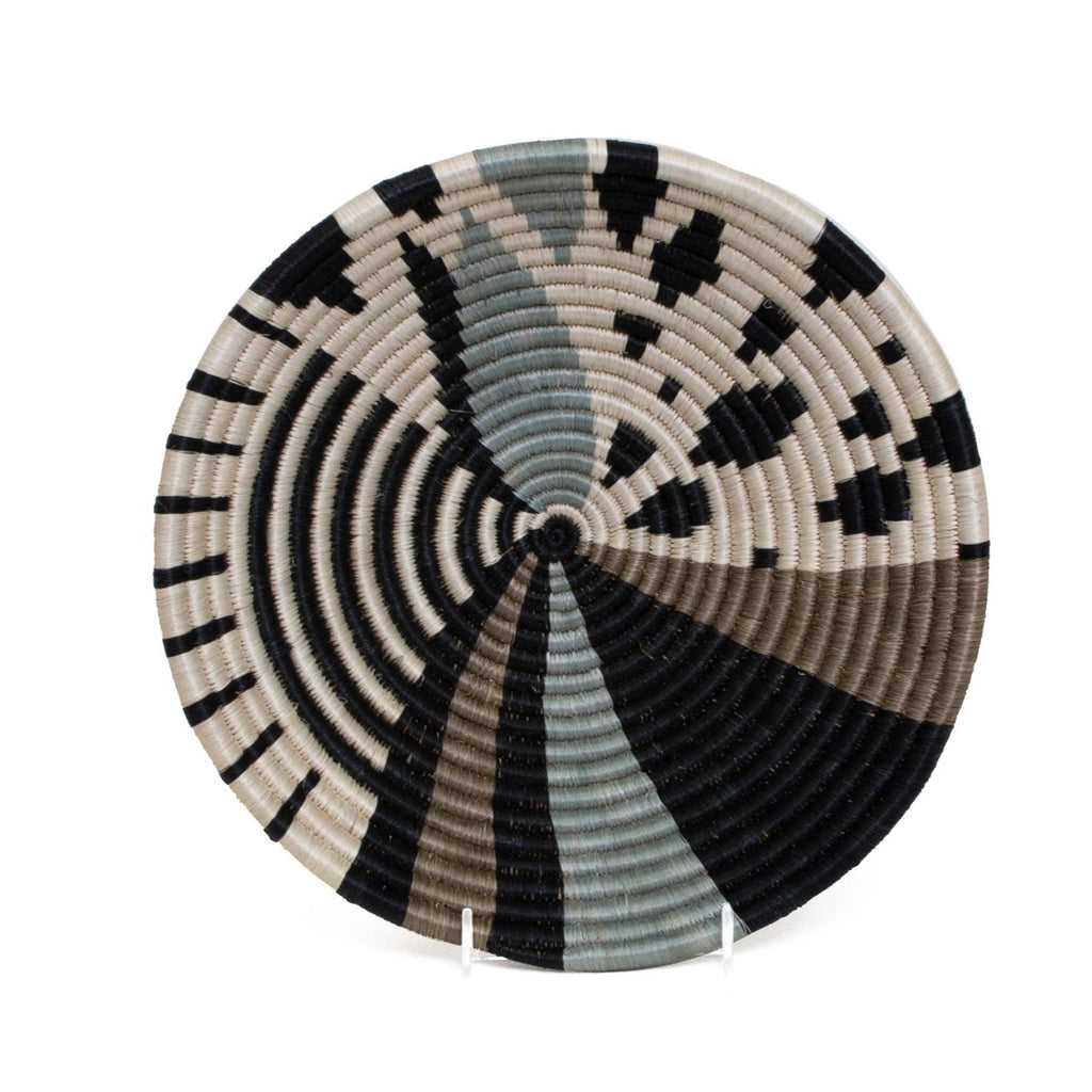 Handwoven 12"  Geometric Brown & Black & Grey Round Decorative Basket Bowl - Fair Trade from Rwanda