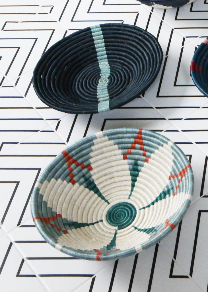 Handmade 12" Blue & Orange Fruit Basket Bowl- Fair Trade, Rwanda