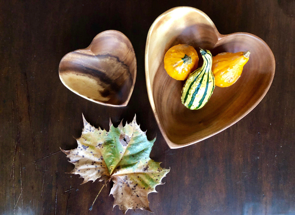 2 Acacia Wood Heart Bowl Set, 6" & 10" Bowls - Fair Trade & Sustainably Harvested - Give Back Goods