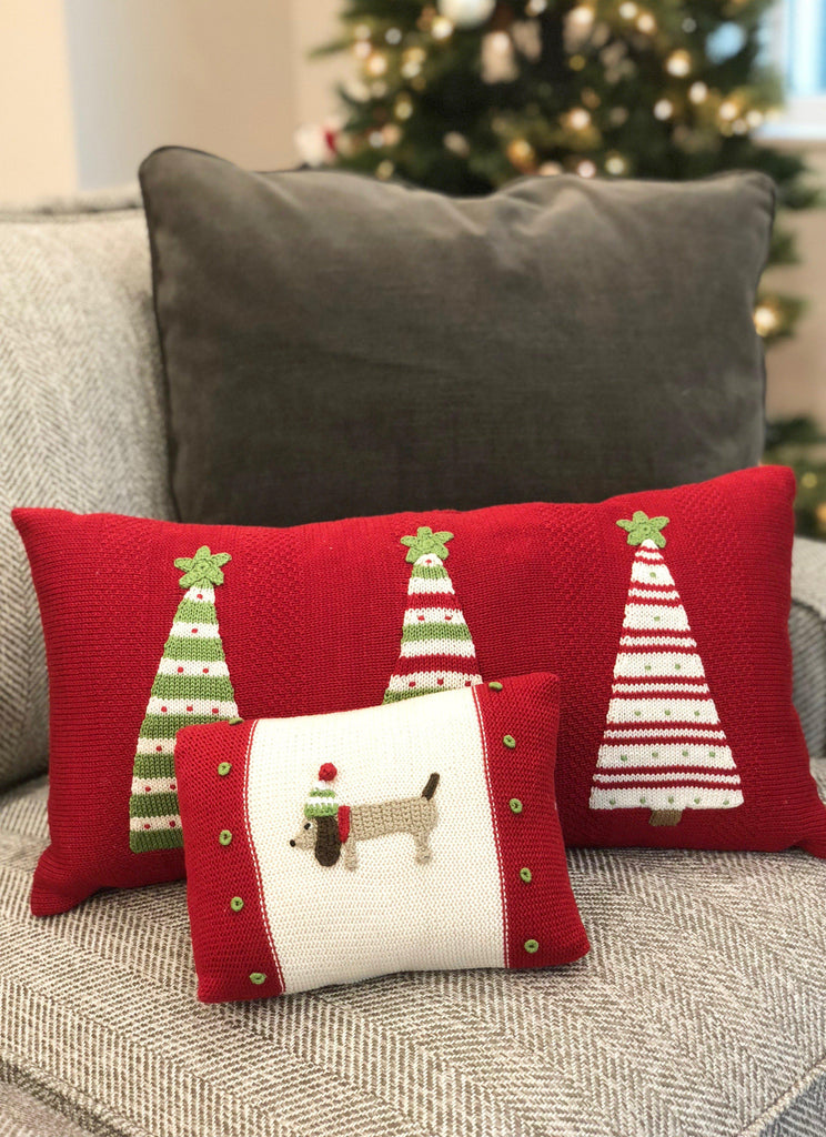 Hand-knit Mini Dachshund Dog Christmas Pillow,  Fair Trade - Give Back Goods