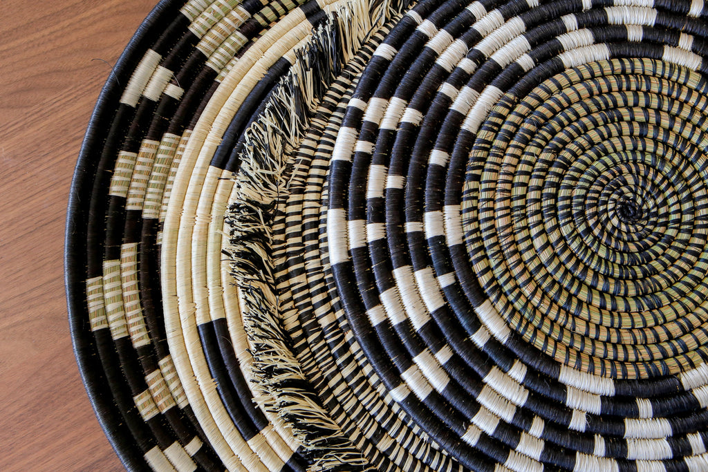 21" Black Hand Woven Basket Plate  Wall Art, Fair Trade, Rwanda