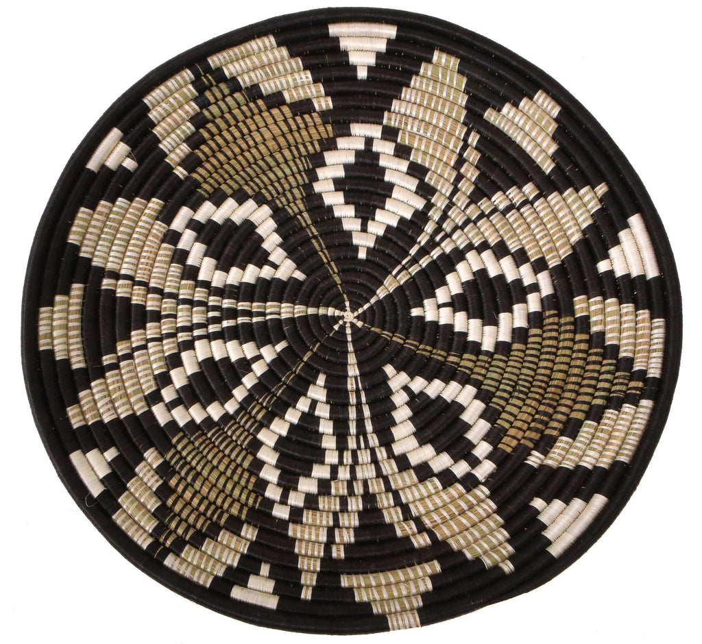 21" Black Hand Woven Basket Plate  Wall Art, Fair Trade, Rwanda