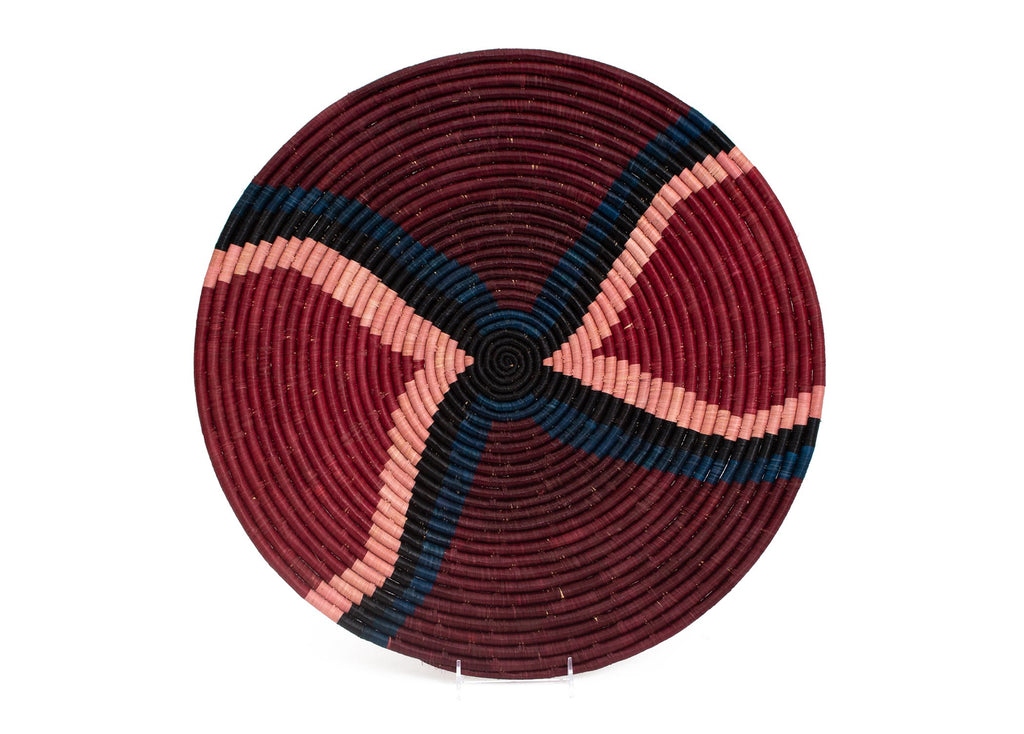 Handwoven  21" Burgundy Decorative Basket Plate- Fairtrade, Uganda