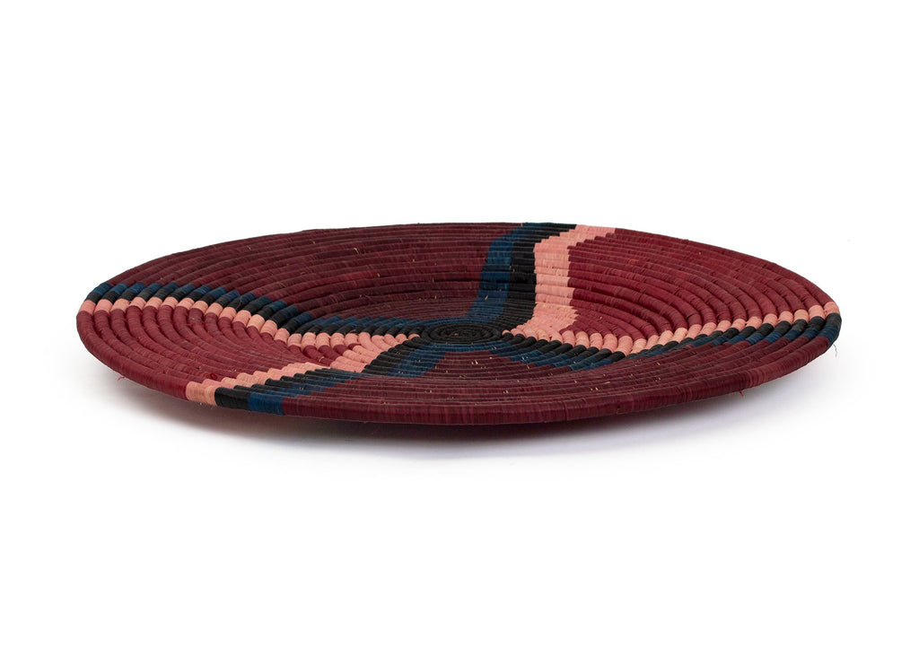 Handwoven  21" Burgundy Decorative Basket Plate- Fairtrade, Uganda
