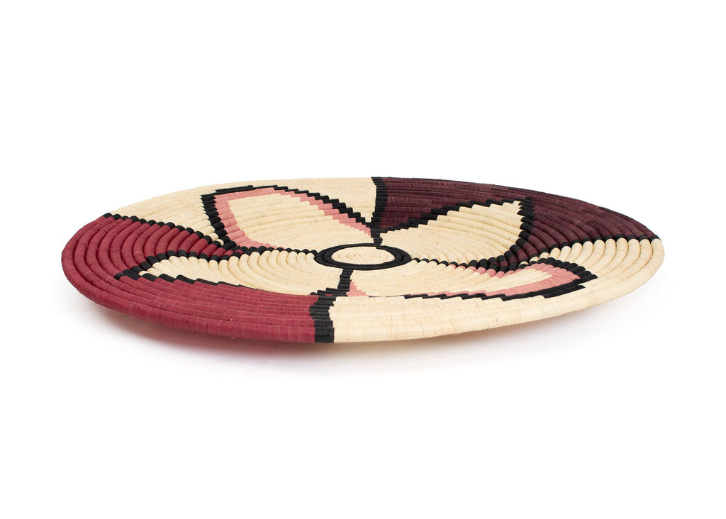 Handwoven 27" Decorative Wall Basket Plate in Burgundy, Fair Trade from Uganda