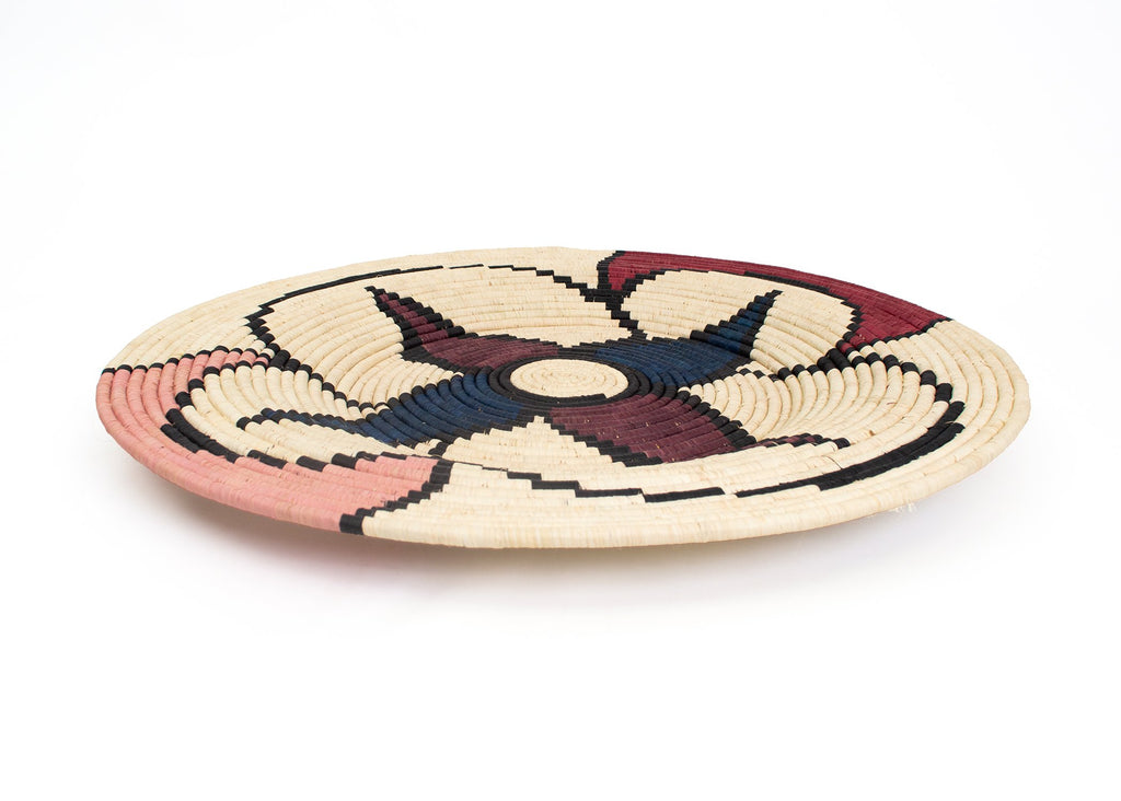 Handwoven Extra Large 32" Burgundy Decorative Basket Plate - Fair Trade, Uganda