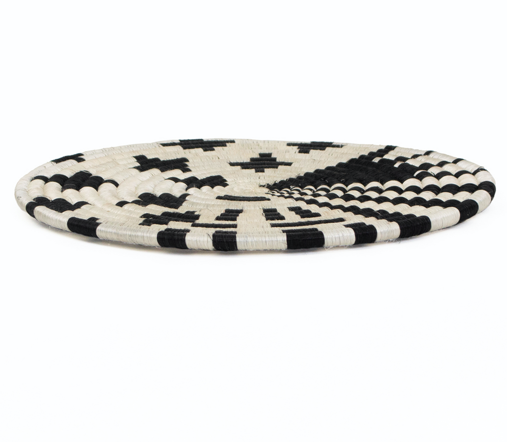 10" Black & White Hand Woven Trivet Plate, Fair Trade, Rwanda