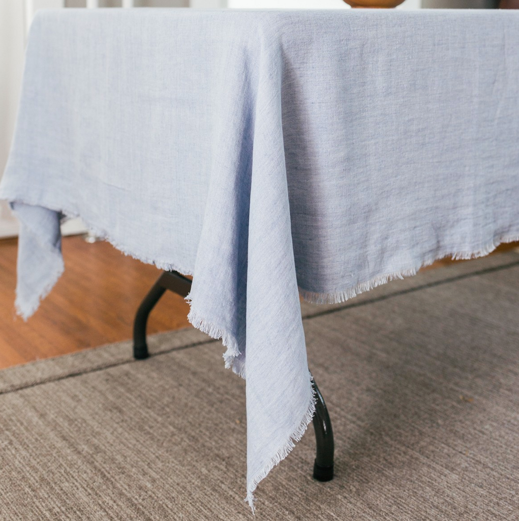 Stone Washed Linen Tablecloth 84 x 60 (Rose, Light Blue, Grey, Blush, Navy, Oyster)  Eco-Friendly, Fair Trade