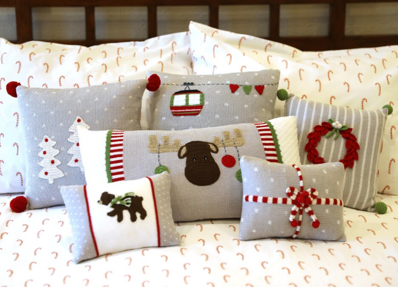 10x20 Hand Knit Moose Lumbar Christmas Pillow, Fair Trade