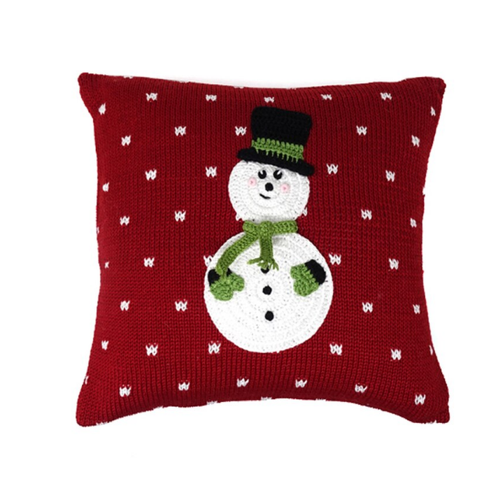 Hand Knit Snowman Holiday Christmas Pillow, Fair Trade