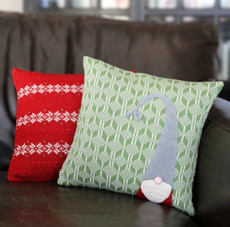 Hand Knit 12" Gnome Christmas Pillow, Fair Trade